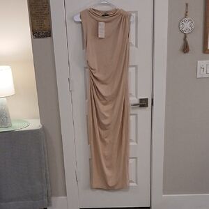 Chic Asymmetrical Tan Dress